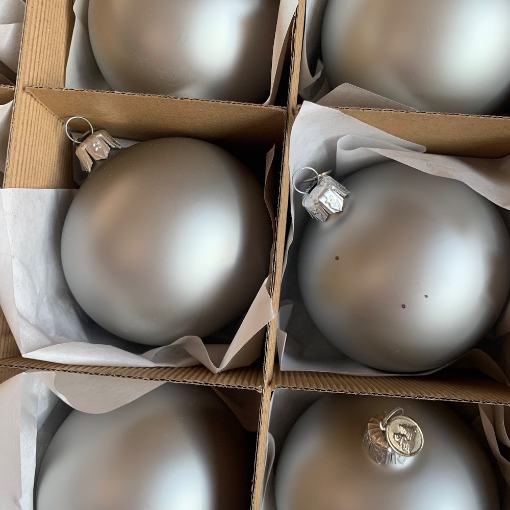 Balsam Hill Essentials European Ornaments, set of 12 in Matte Silver